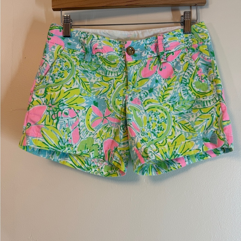 Lilly Pulitzer Coconut Grove Callahan Shorts Pink Green Floral Sz 00